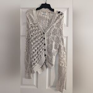 All Saints Cream Open-Weave Button Cardigan